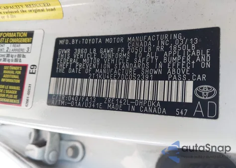 2013 Toyota Matrix L from USA, damaged, VIN 2T1KU4EE7DC052391
